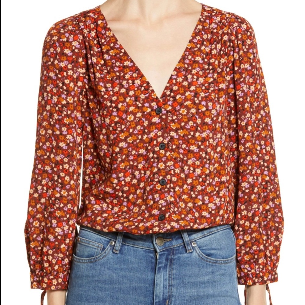 Madewell Spring Prairie Tie Sleeve Button Front Top